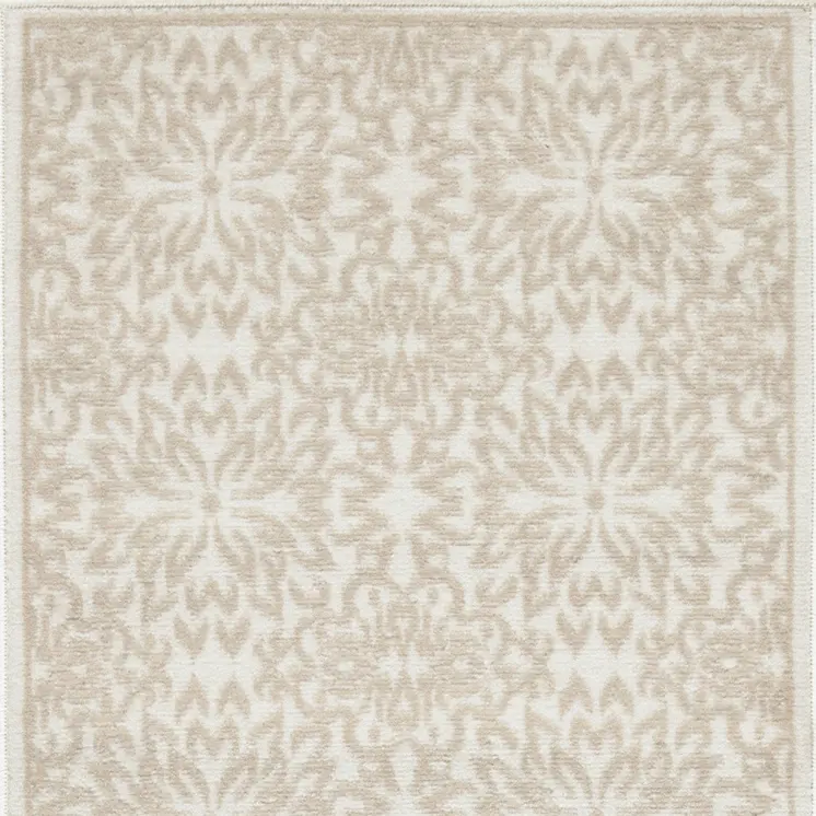 7' Beige and Ivory Floral Runner Rug