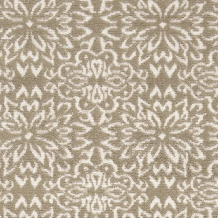 7' Taupe and Ivory Floral Runner Rug