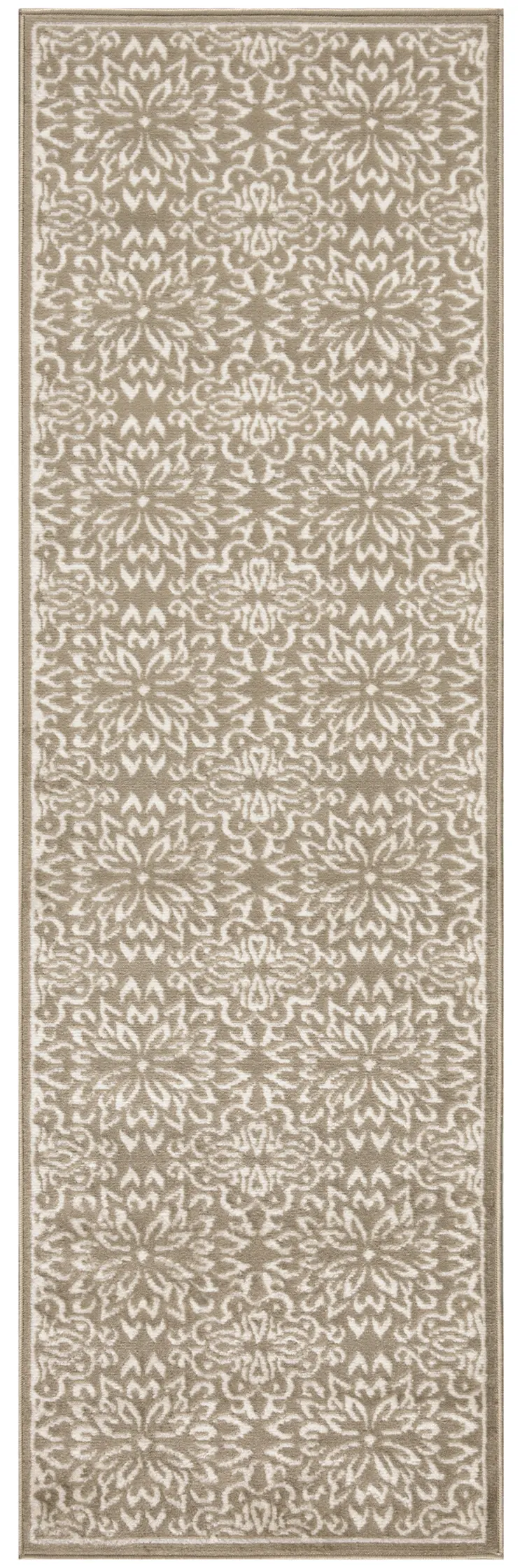 7' Taupe and Ivory Floral Runner Rug