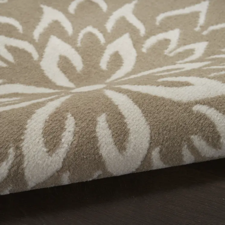 7' Taupe and Ivory Floral Runner Rug