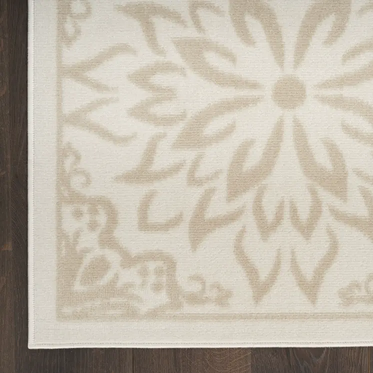 2' X 4' Beige and Ivory Floral Area Rug