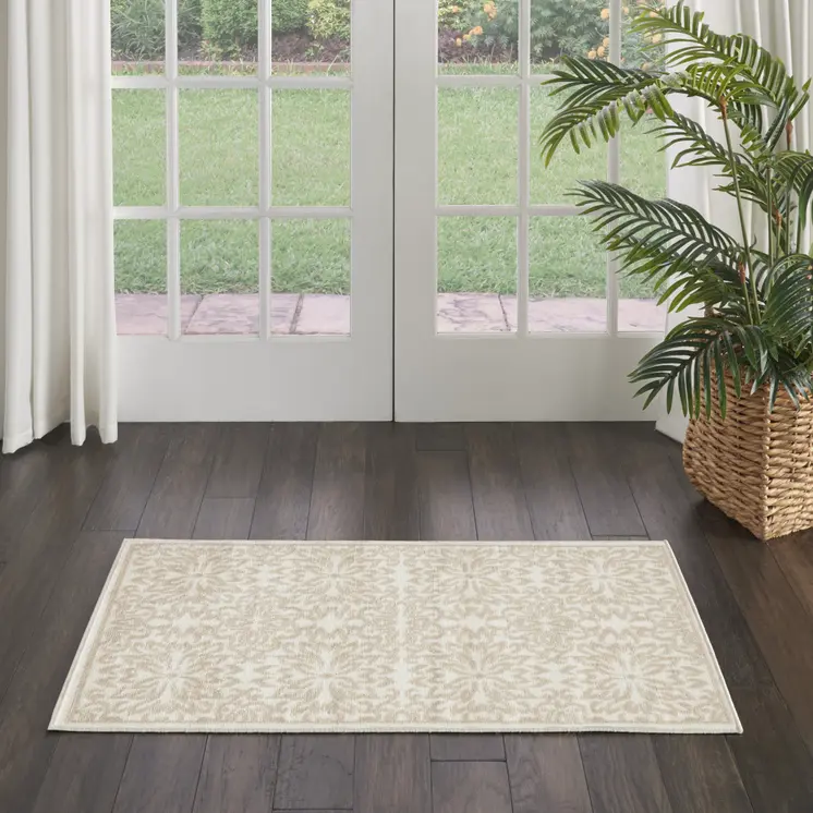 2' X 4' Beige and Ivory Floral Area Rug
