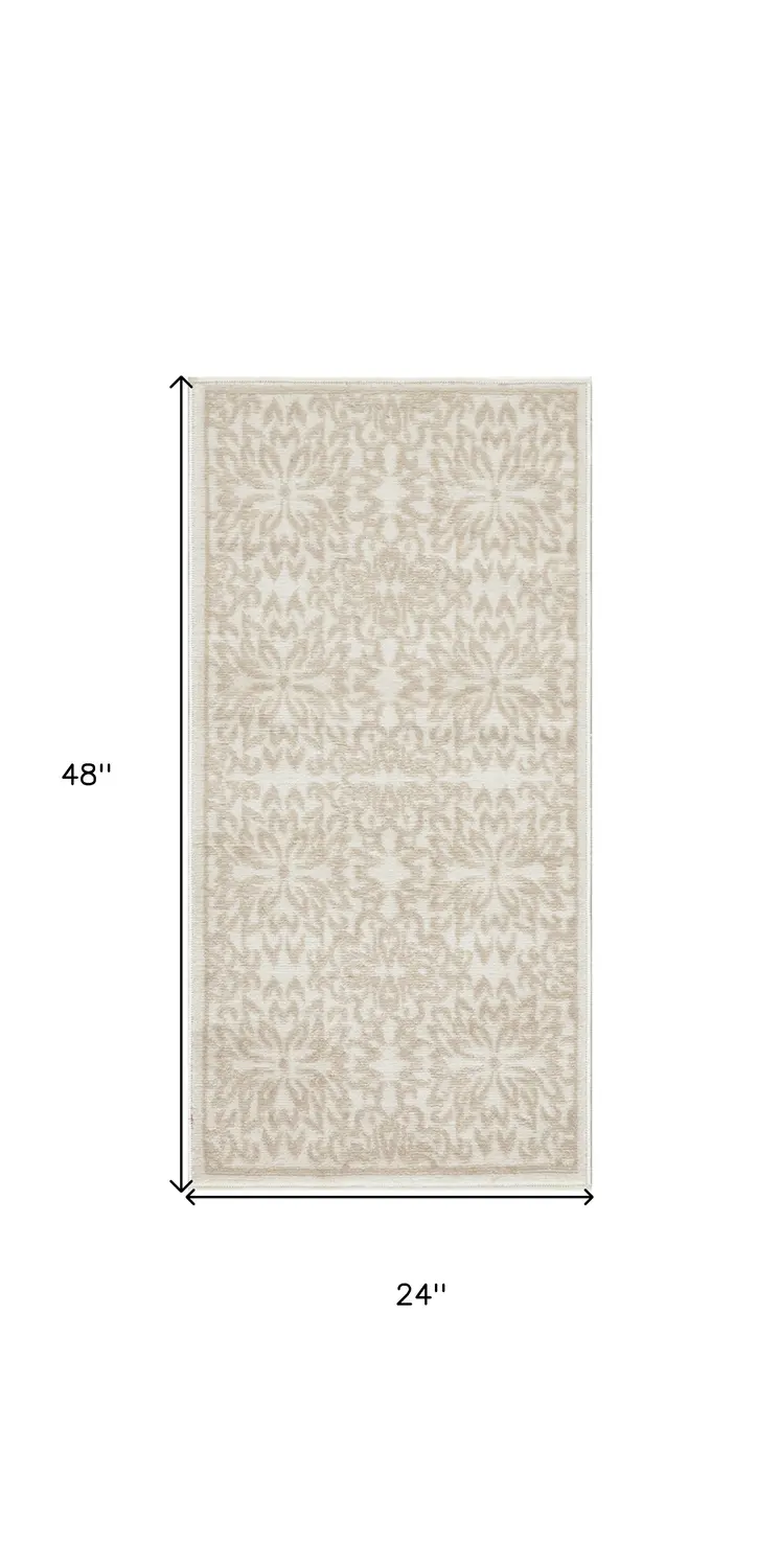 2' X 4' Beige and Ivory Floral Area Rug