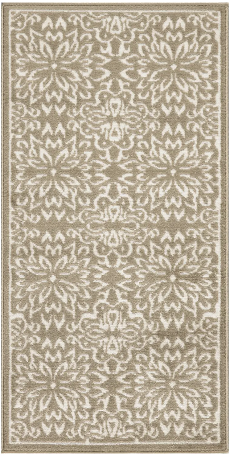 2' X 4' Taupe and Ivory Floral Area Rug