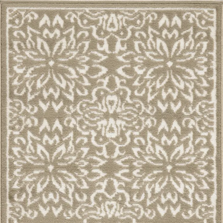 2' X 4' Taupe and Ivory Floral Area Rug