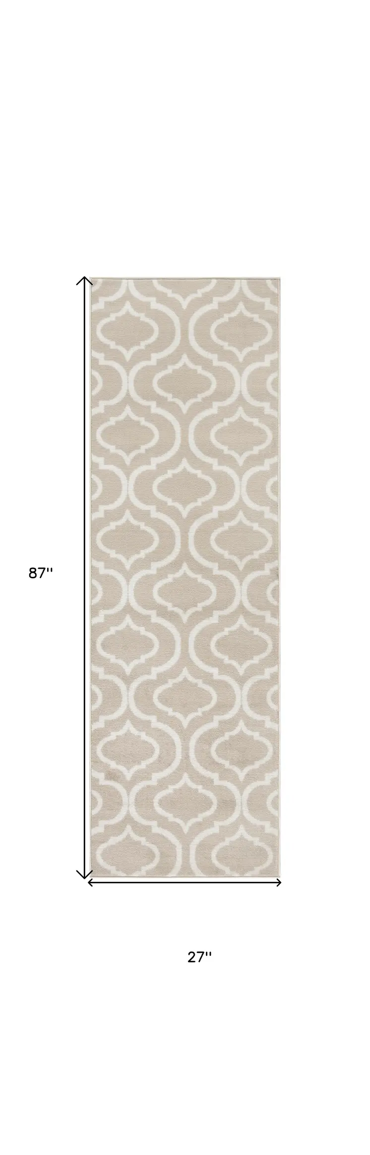 7' Beige and Ivory Trellis Runner Rug