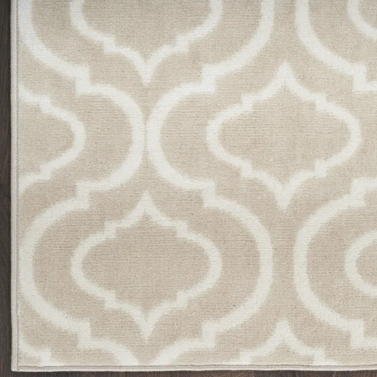 7' Beige and Ivory Trellis Runner Rug