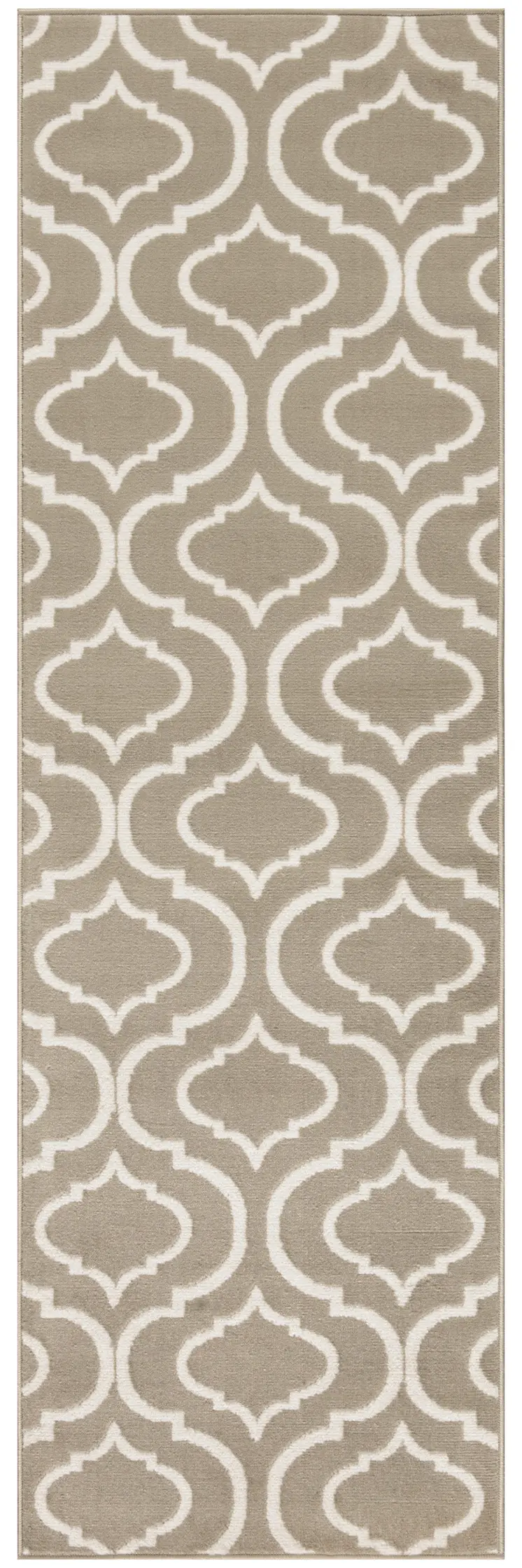 7' Taupe and Ivory Trellis Runner Rug