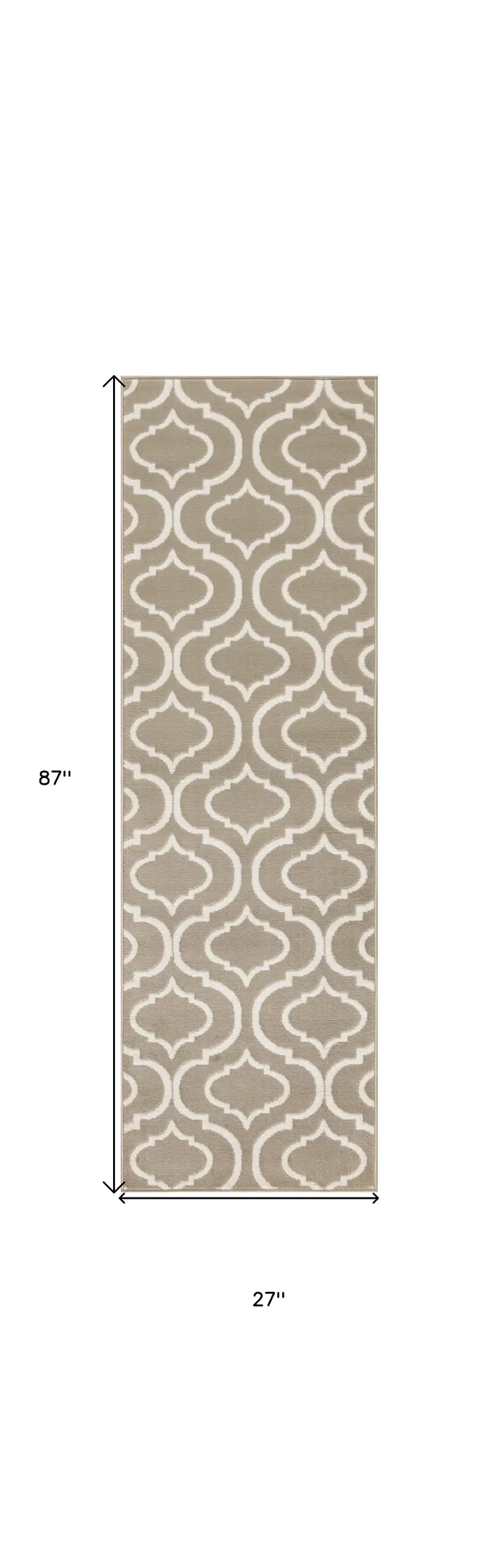 7' Taupe and Ivory Trellis Runner Rug