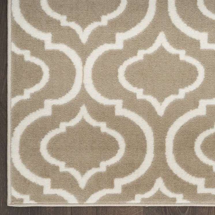 7' Taupe and Ivory Trellis Runner Rug