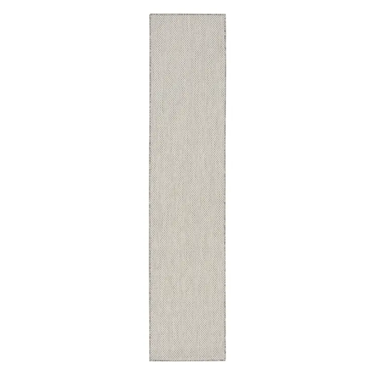 16' Ivory And Silver Geometric Indoor Outdoor Runner Rug
