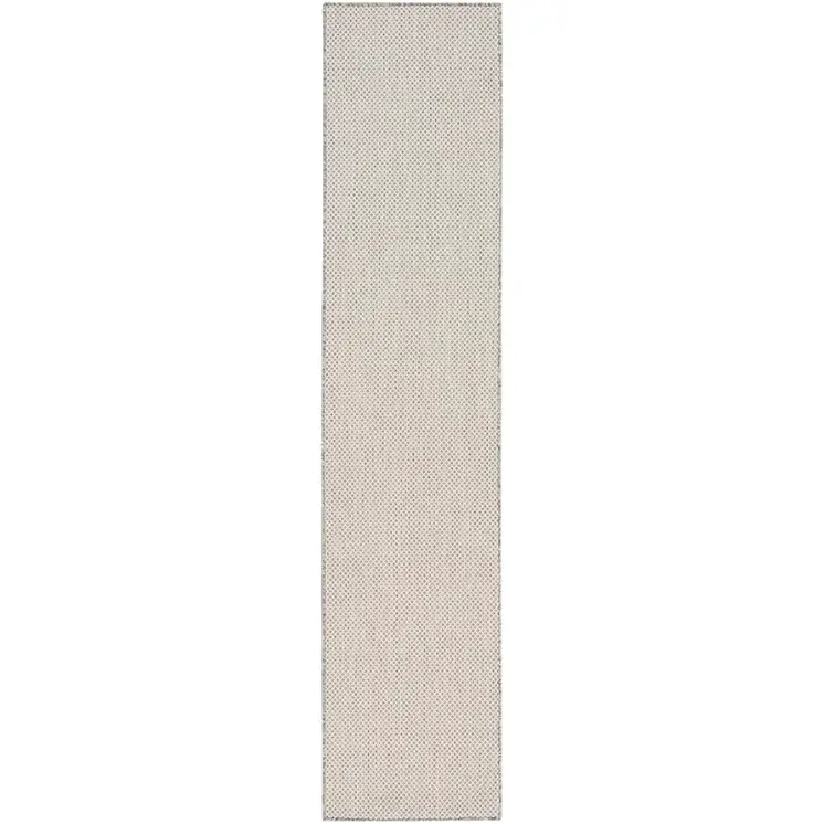 12' Ivory And Silver Geometric Indoor Outdoor Runner Rug