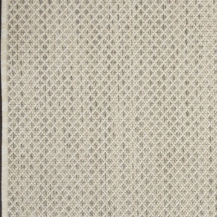 12' Ivory And Silver Geometric Indoor Outdoor Runner Rug