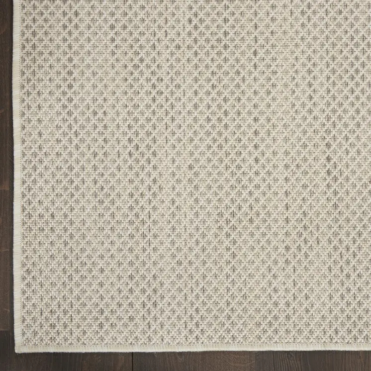 6' Ivory And Silver Geometric Indoor Outdoor Runner Rug