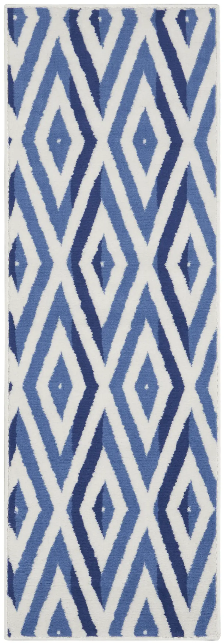 6' Ivory and Blue Geometric Runner Rug