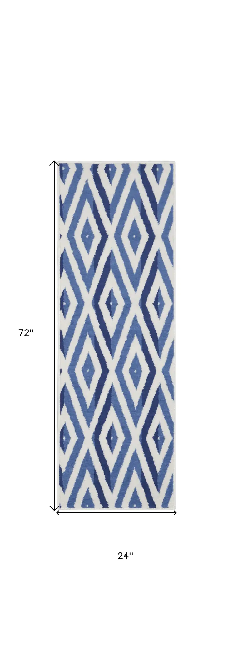 6' Ivory and Blue Geometric Runner Rug