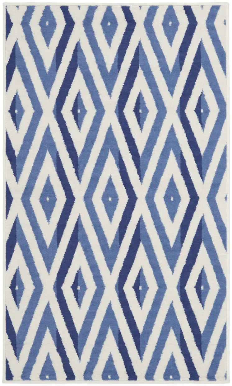 3' X 5' Ivory and Blue Geometric Area Rug