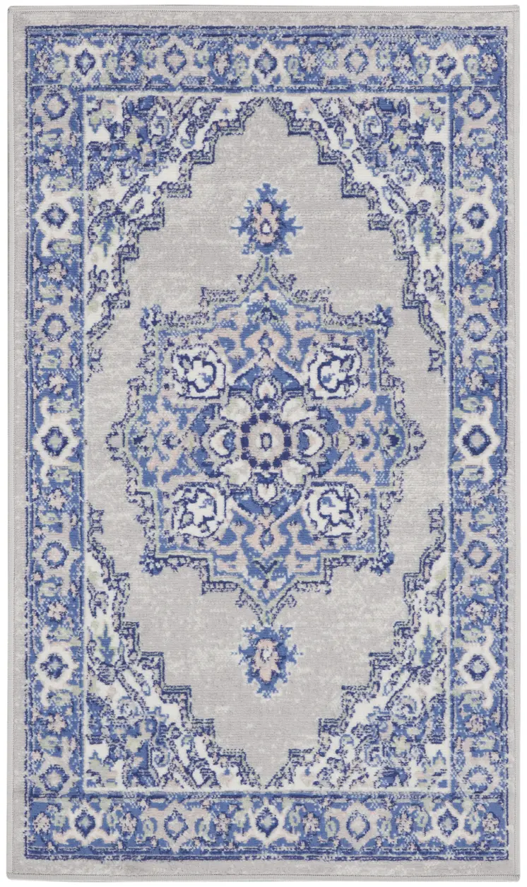 3' X 5' Gray and Blue Medallion Area Rug