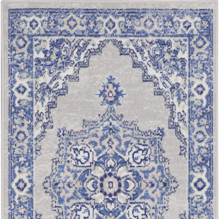 3' X 5' Gray and Blue Medallion Area Rug