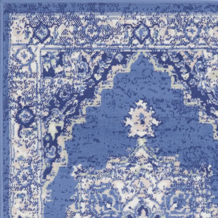 3' X 5' Ivory Navy Blue and Beige Floral Medallion Area Rug