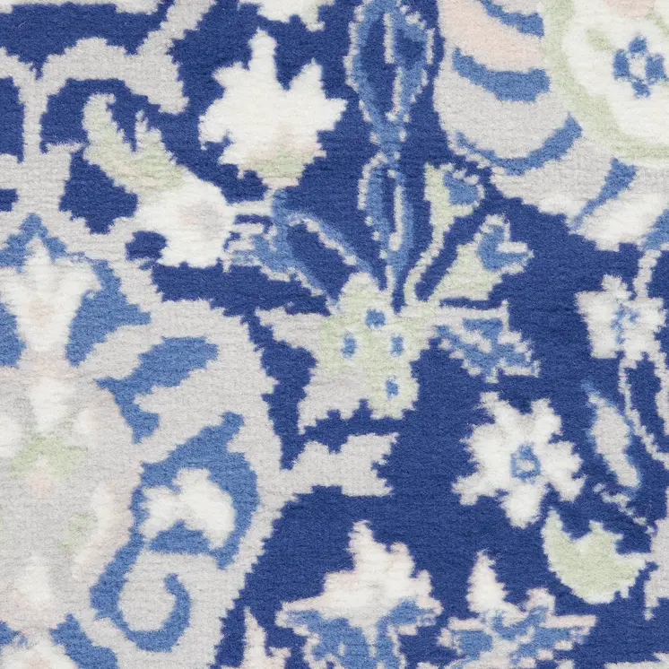 3' X 5' Navy Blue Ivory and Beige Floral Area Rug