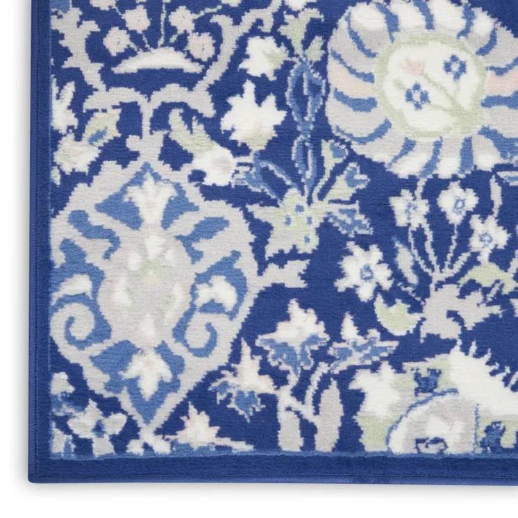 3' X 5' Navy Blue Ivory and Beige Floral Area Rug