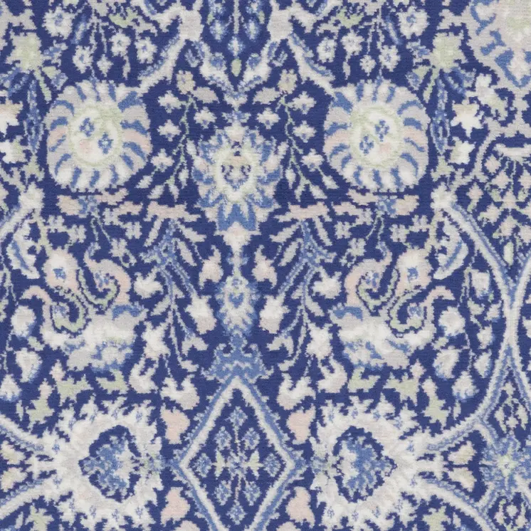 3' X 5' Navy Blue Ivory and Beige Floral Area Rug
