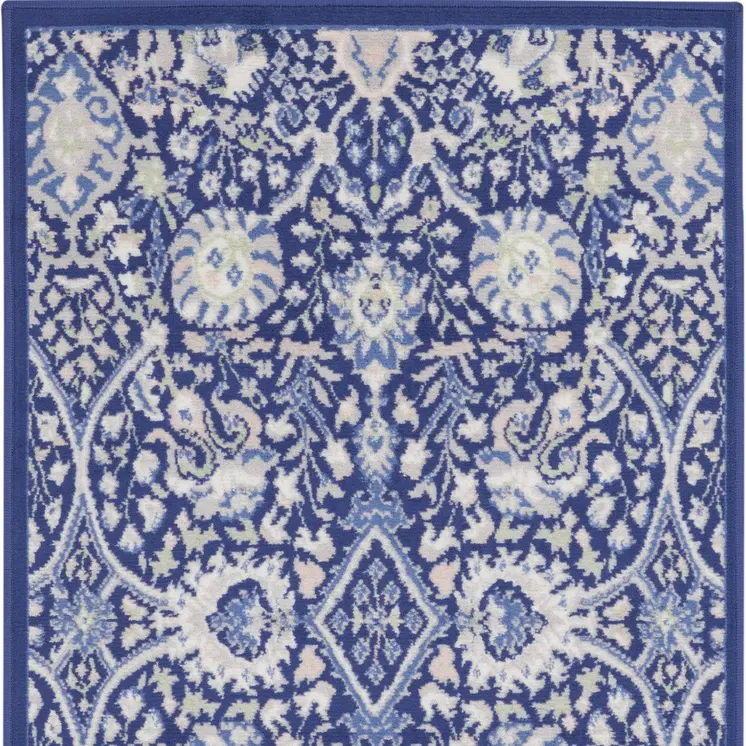 3' X 5' Navy Blue Ivory and Beige Floral Area Rug