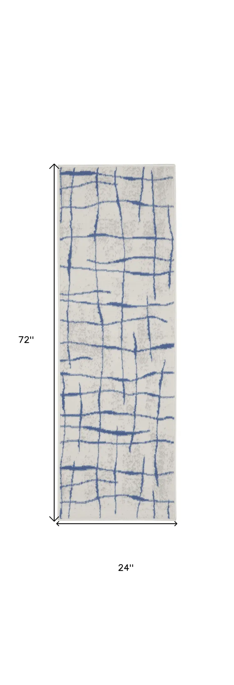 6' Ivory and Blue Abstract Geometric Distressed Runner Rug