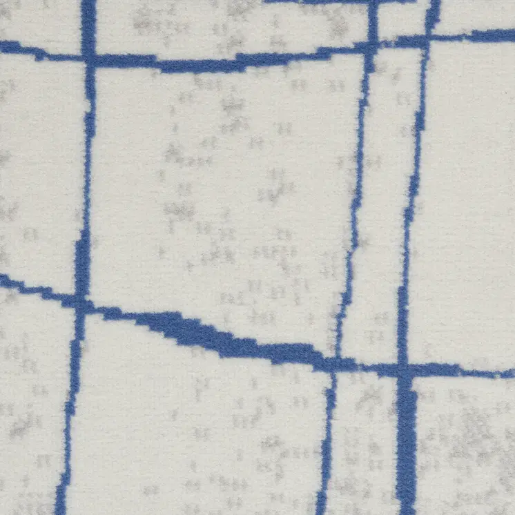 3' X 5' Ivory and Blue Abstract Geometric Distressed Area Rug