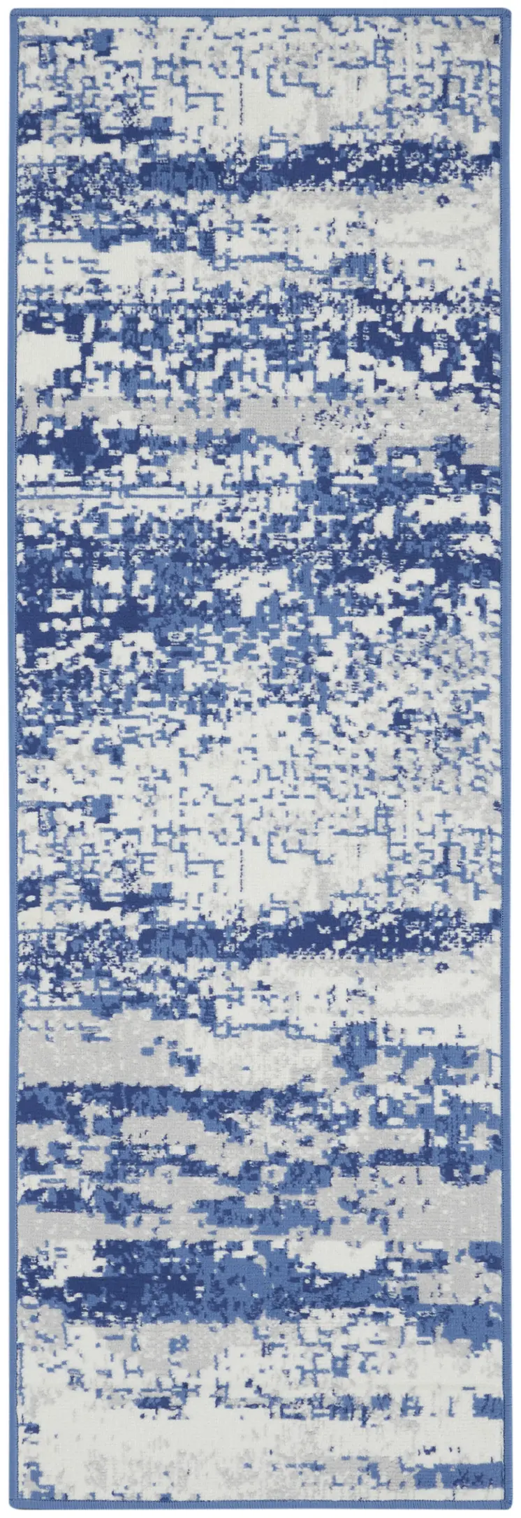 6' Ivory and Navy Blue Abstract Runner Rug