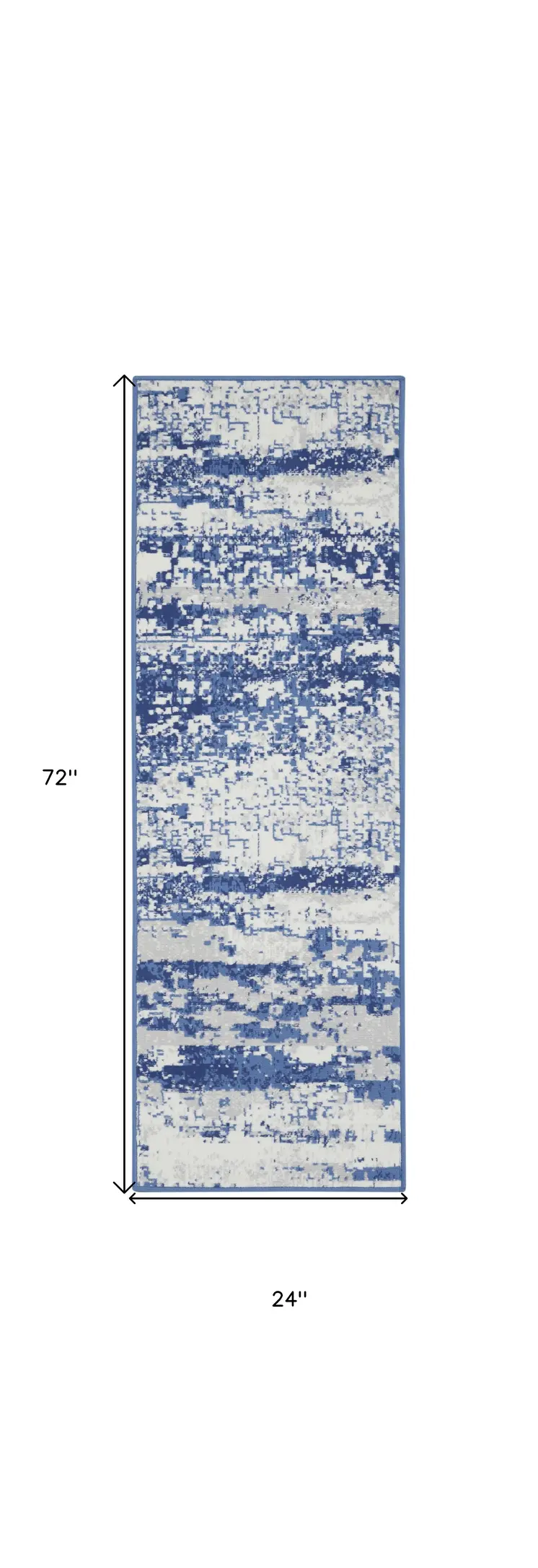 6' Ivory and Navy Blue Abstract Runner Rug