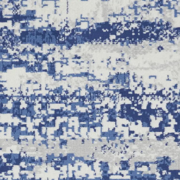 6' Ivory and Navy Blue Abstract Runner Rug
