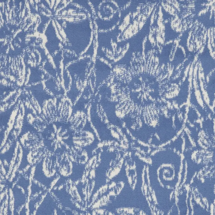 3' X 5' Ivory and Blue Floral Distressed Area Rug