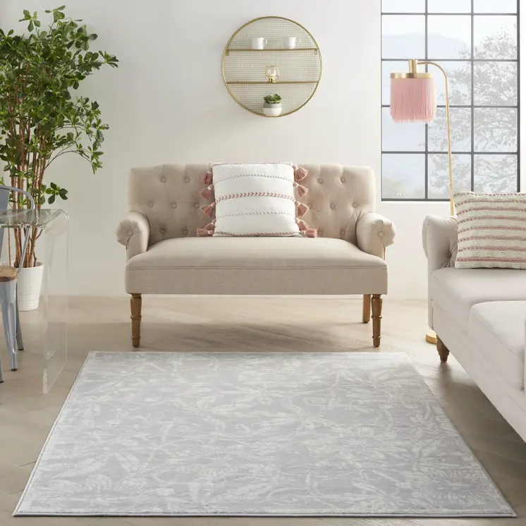 5' X 7' Gray and Ivory Floral Distressed Area Rug