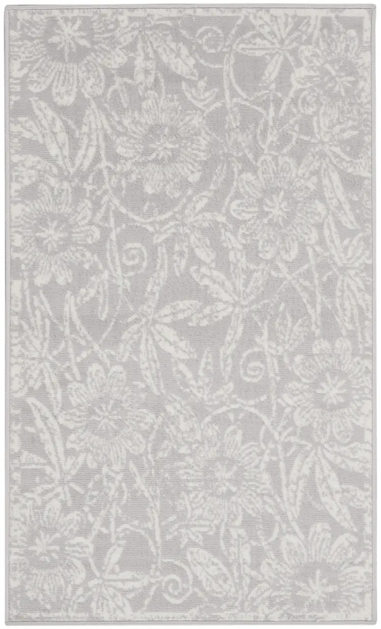 3' X 5' Gray and Ivory Floral Distressed Area Rug