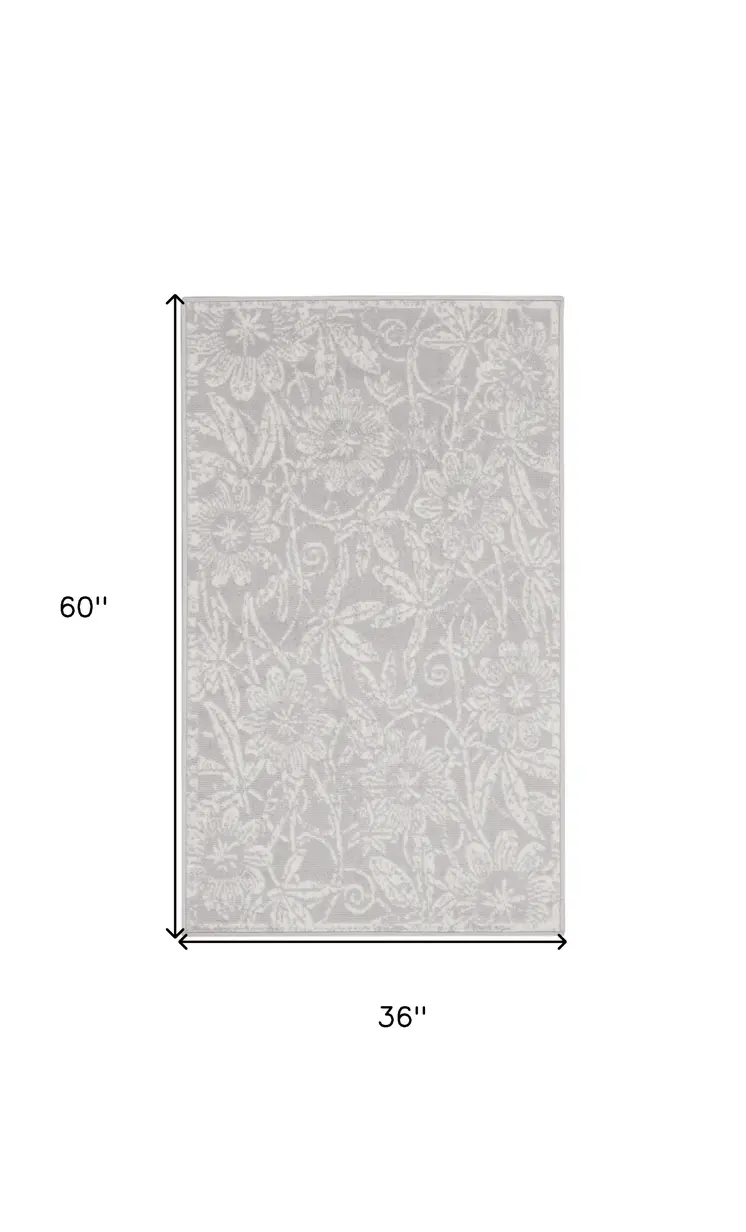 3' X 5' Gray and Ivory Floral Distressed Area Rug