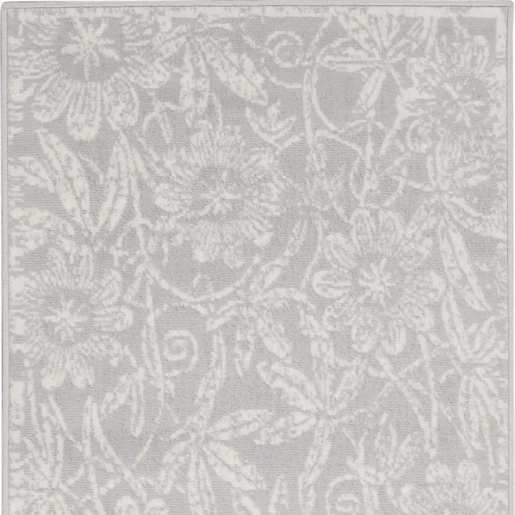 3' X 5' Gray and Ivory Floral Distressed Area Rug
