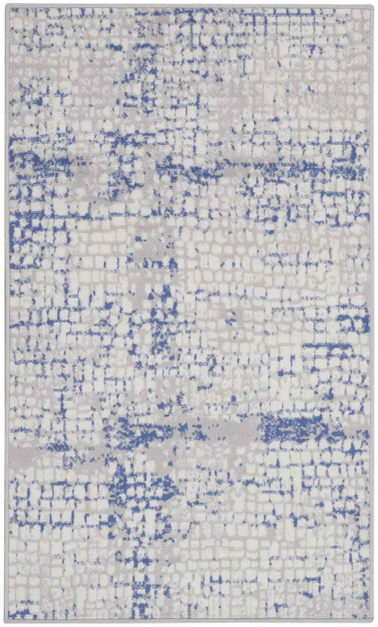 3' X 5' Ivory Blue and Gray Abstract Area Rug