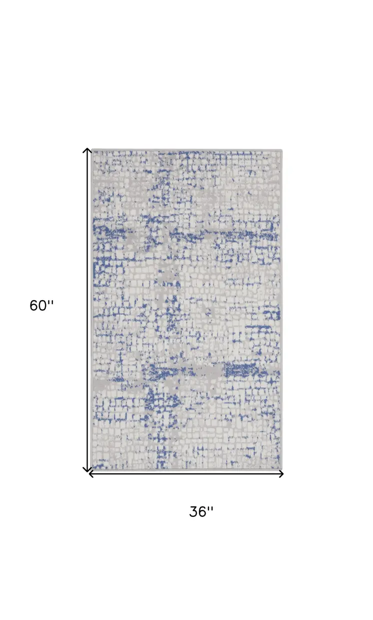 3' X 5' Ivory Blue and Gray Abstract Area Rug