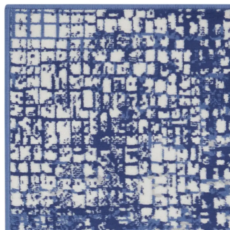 6' Ivory and Navy Blue Abstract Runner Rug