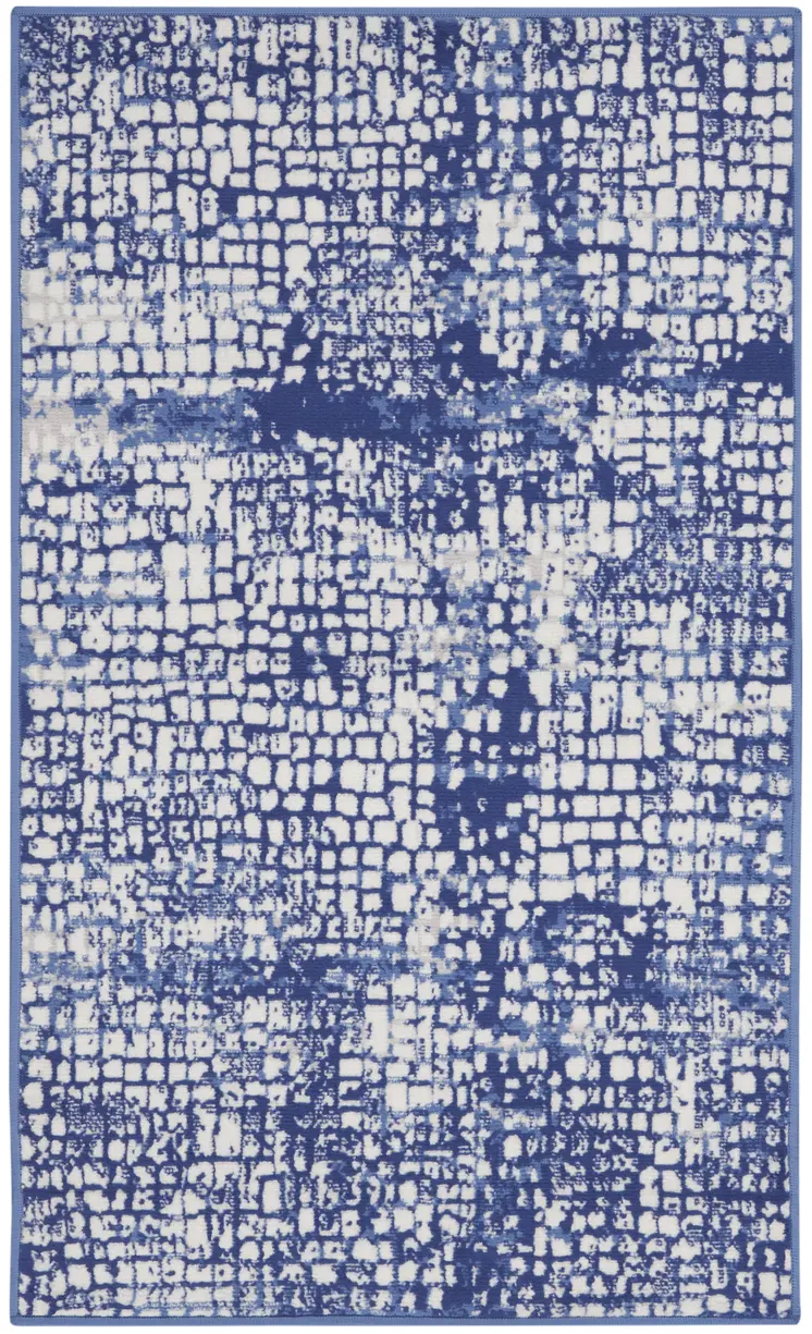 3' X 5' Ivory and Navy Blue Abstract Area Rug