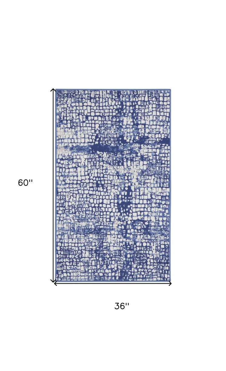 3' X 5' Ivory and Navy Blue Abstract Area Rug