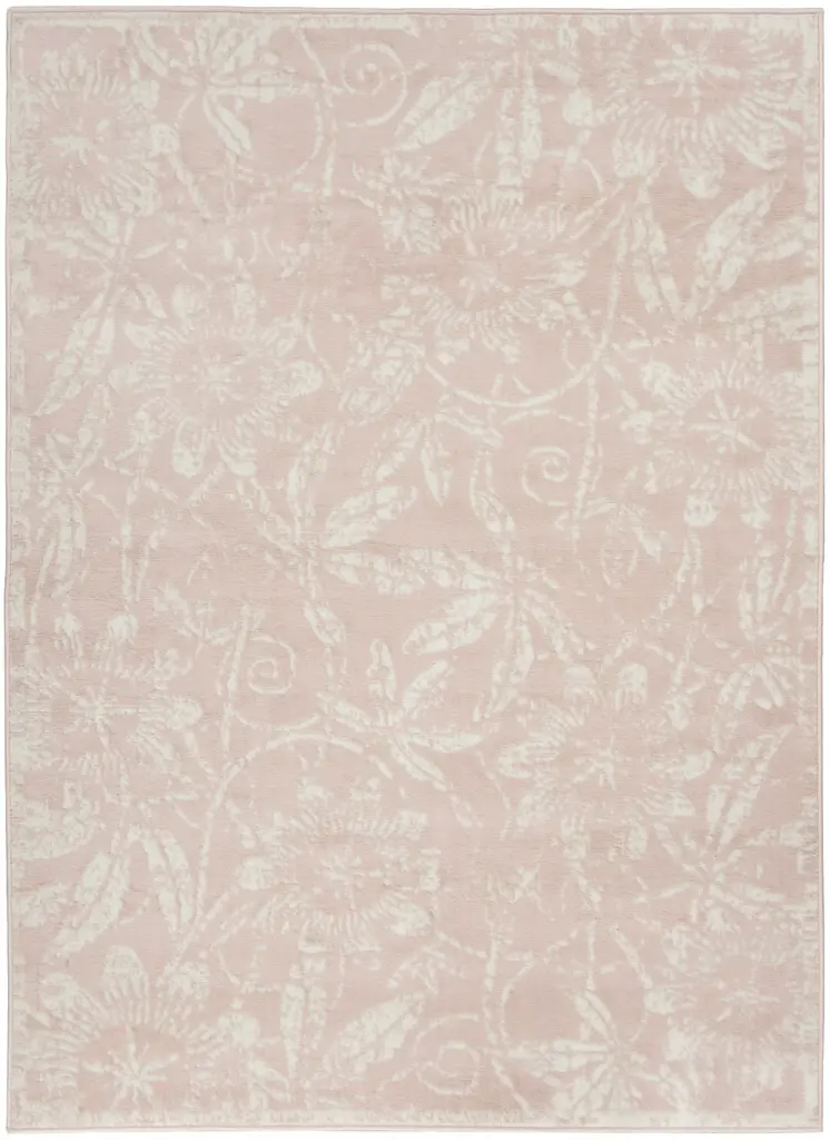 4' X 6' Pink and Ivory Floral Distressed Area Rug