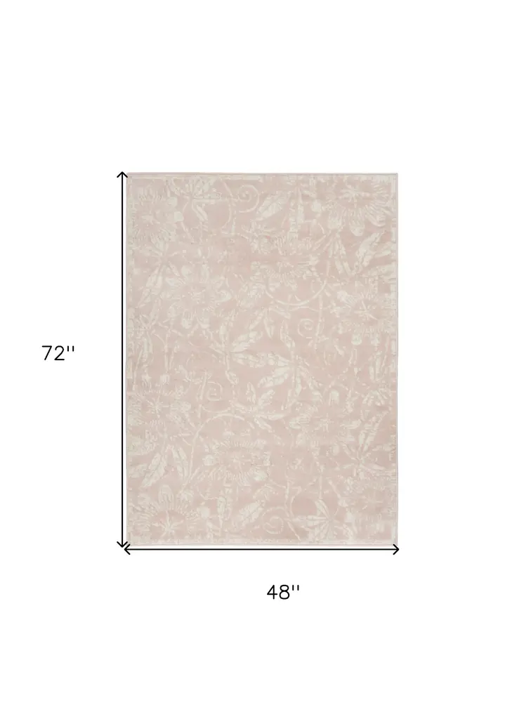 4' X 6' Pink and Ivory Floral Distressed Area Rug