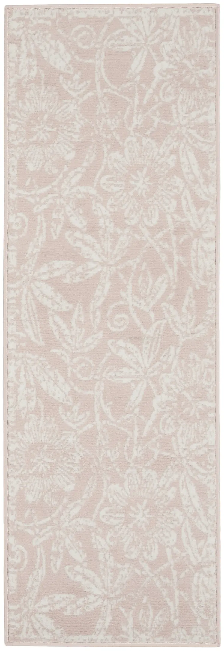 6' Pink and Ivory Floral Distressed Runner Rug