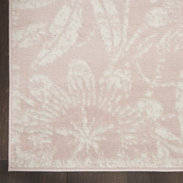 6' Pink and Ivory Floral Distressed Runner Rug