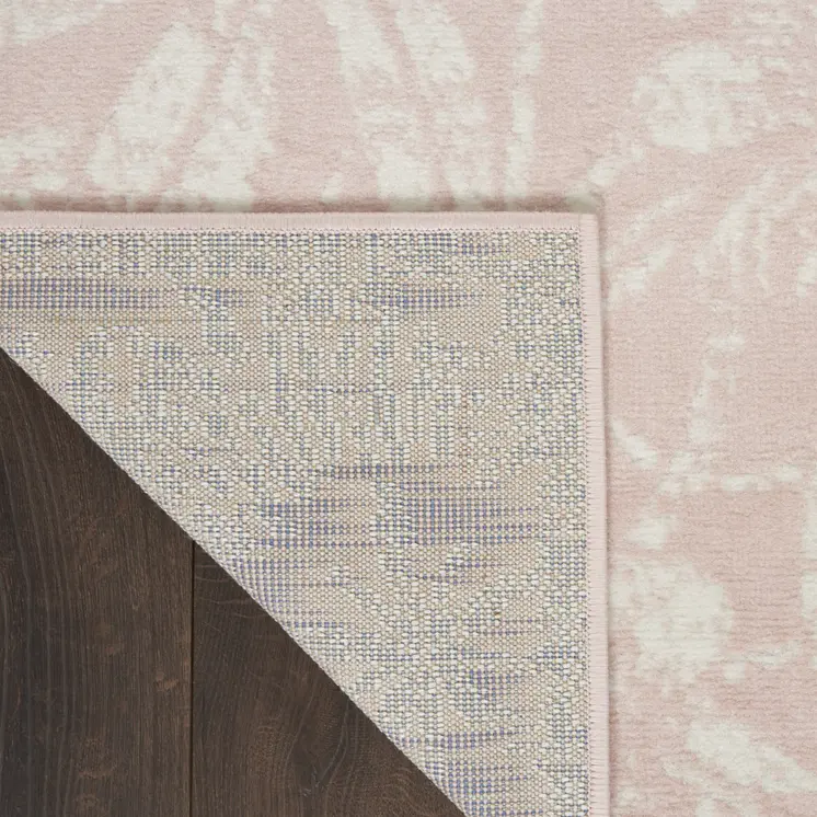 6' Pink and Ivory Floral Distressed Runner Rug