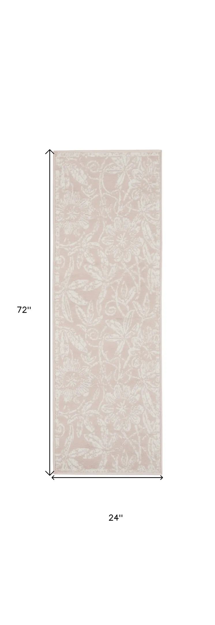 6' Pink and Ivory Floral Distressed Runner Rug