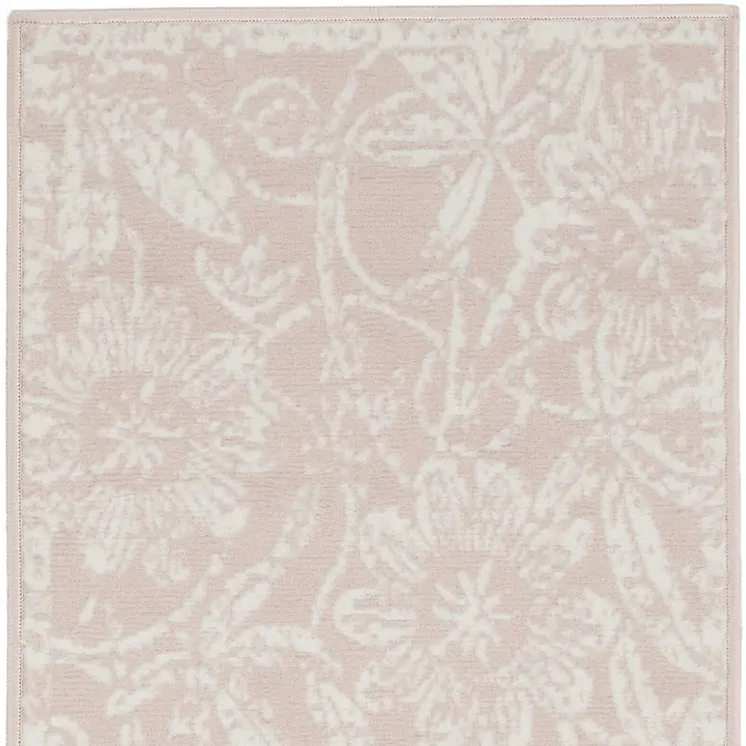 6' Pink and Ivory Floral Distressed Runner Rug